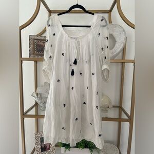 Thierry Colson Tunic White Black Embroidery Cotton dress size small S